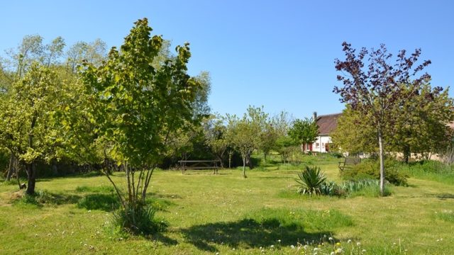 Le gîte vu d'un espace du jardin situé non loin de la mare Le gîte vu d'un espace du jardin situé non loin de la mare. Gîte rural situé à Fontenouilles Charny Orée de Puisaye dans l'Yonne
